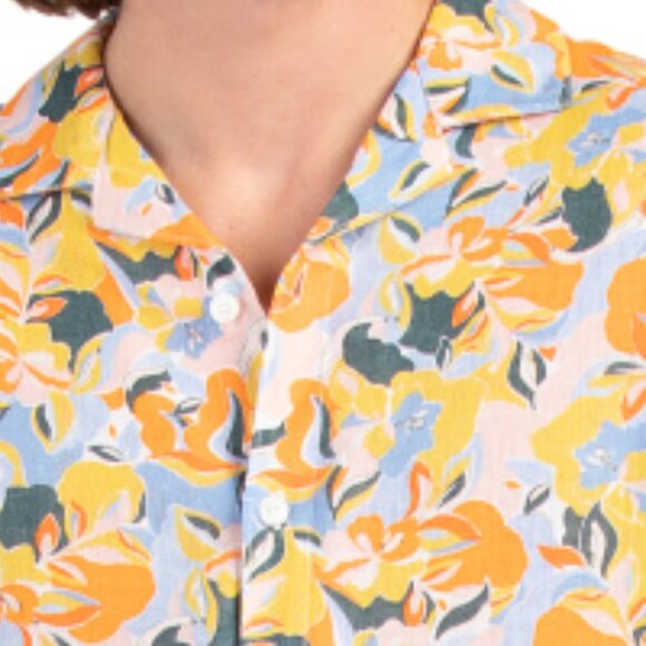 NEW C&C CALIFORNIA Linen Short Sleeve Printed Camp Shirt orange for men 253 - Picture 3 of 5